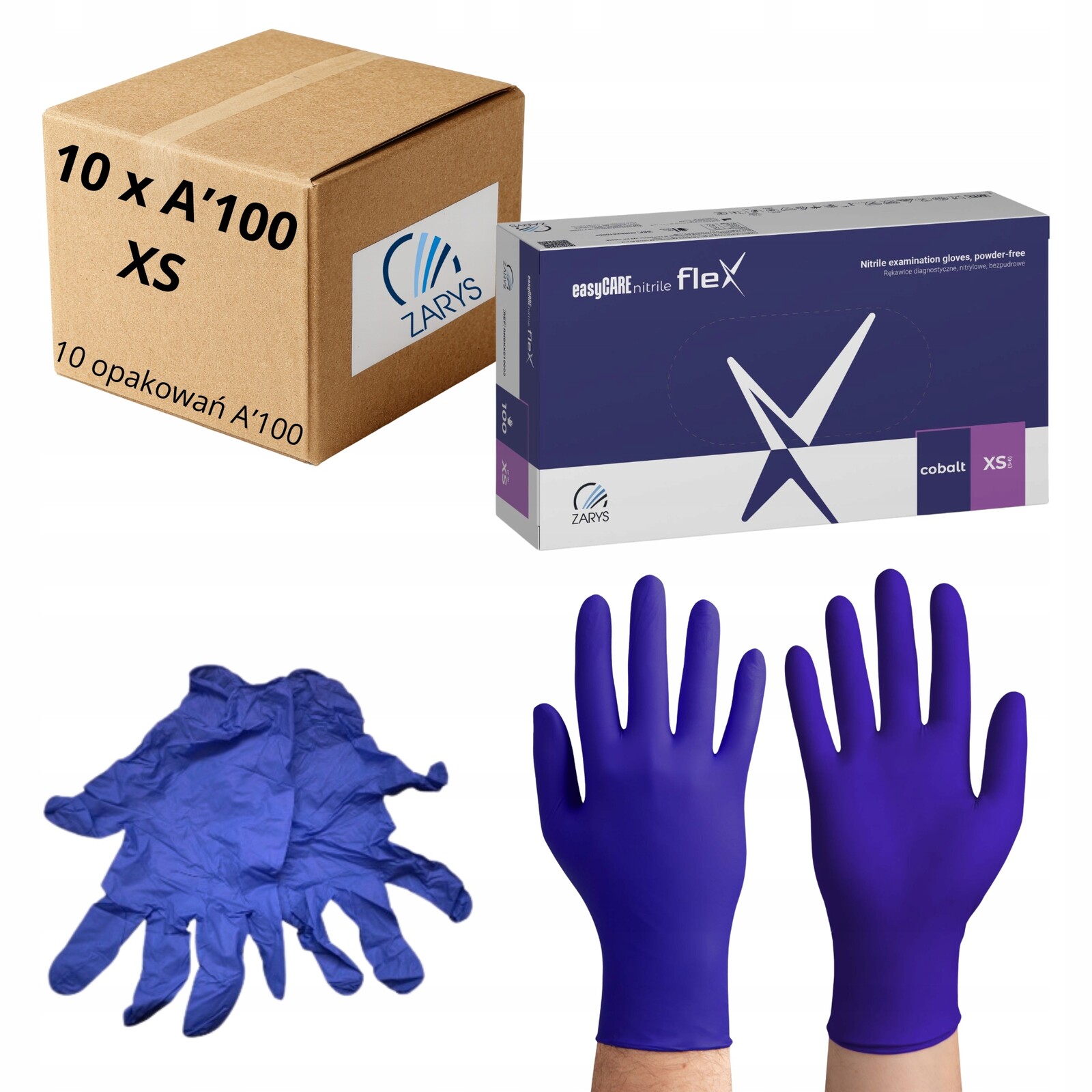 Nitrilové rukavice easyCARE Nitrile Flex kobaltové Zarys vel. [xs] Karton