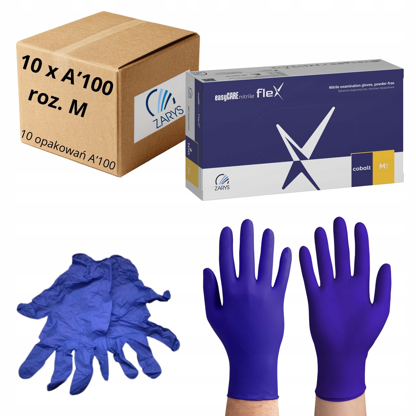 Nitrilové rukavice easyCARE Nitrile Flex kobaltové Zarys vel. [M] Karton