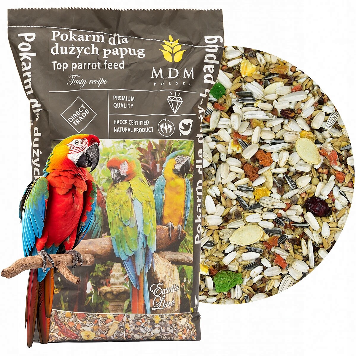 Krmivo pro velké papoušky „Exotic“ Vita-Organic bez ořechů MDM Pde 10 kg