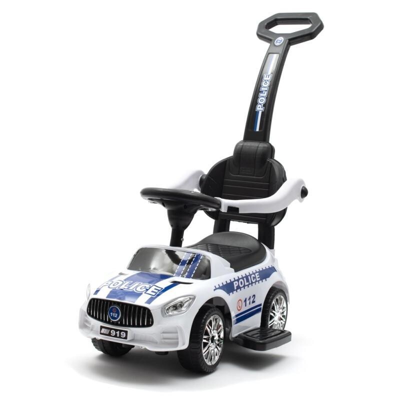 BABY MIX Dětské odrážedlo se zvukem a vodící tyčí POLICE bílé POUZE Bílá (VÝPRODEJ)