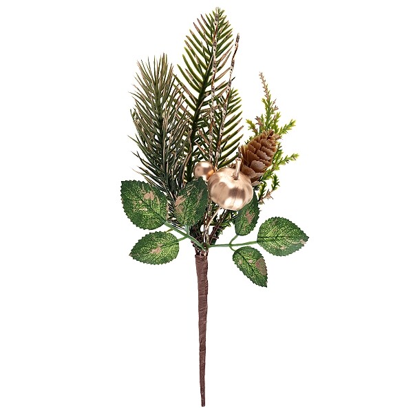 Větvička zelená se zlatými dekoracemi 1 ks