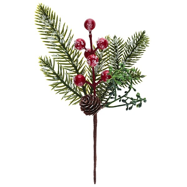 Větvička zelená s červenou přízdobou 1 ks