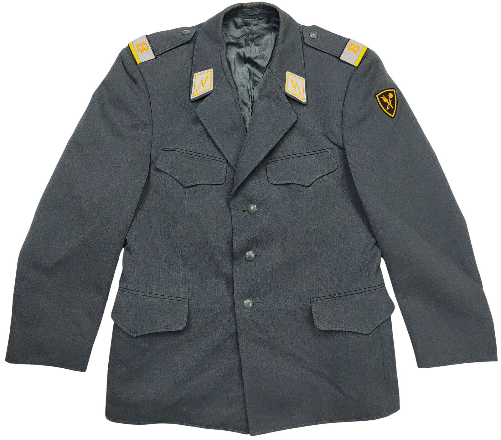 Sako vlněné s nášivkami šedé Švýcarsko originál Velikost: 104B