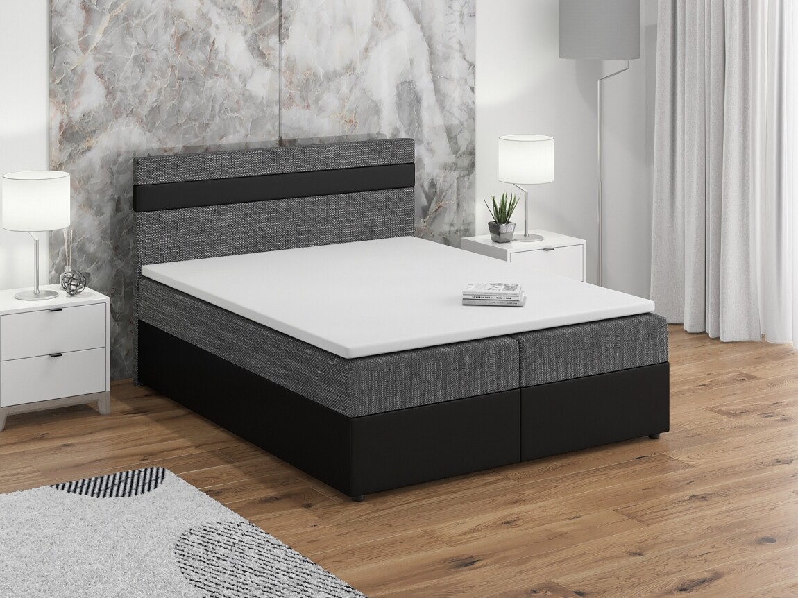 Postel boxspring MACAO 160x200 cm, šedá látka/černá ekokůže - II. jakost, POUZE OSOBNÍ ODBĚR