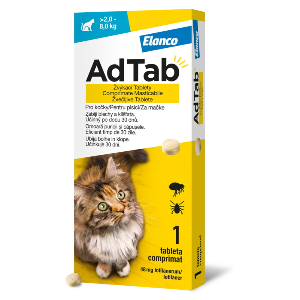 ADTAB 48 mg žvýkací tableta pro kočky (2,0–8,0 kg), poškozený obal