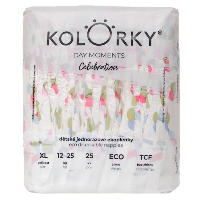 KOLORKY DAY Moments jednorázové EKO plenky XL (12-25 kg) 25 kusů, poškozený obal