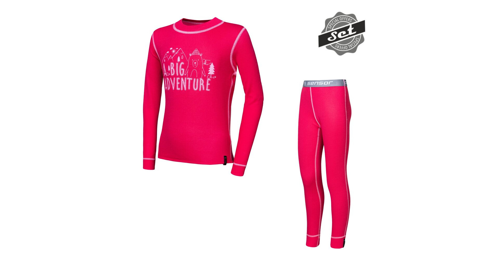 SENSOR DOUBLE FACE SET ADVENTURE dětský triko dl.rukáv + spodky magenta -130