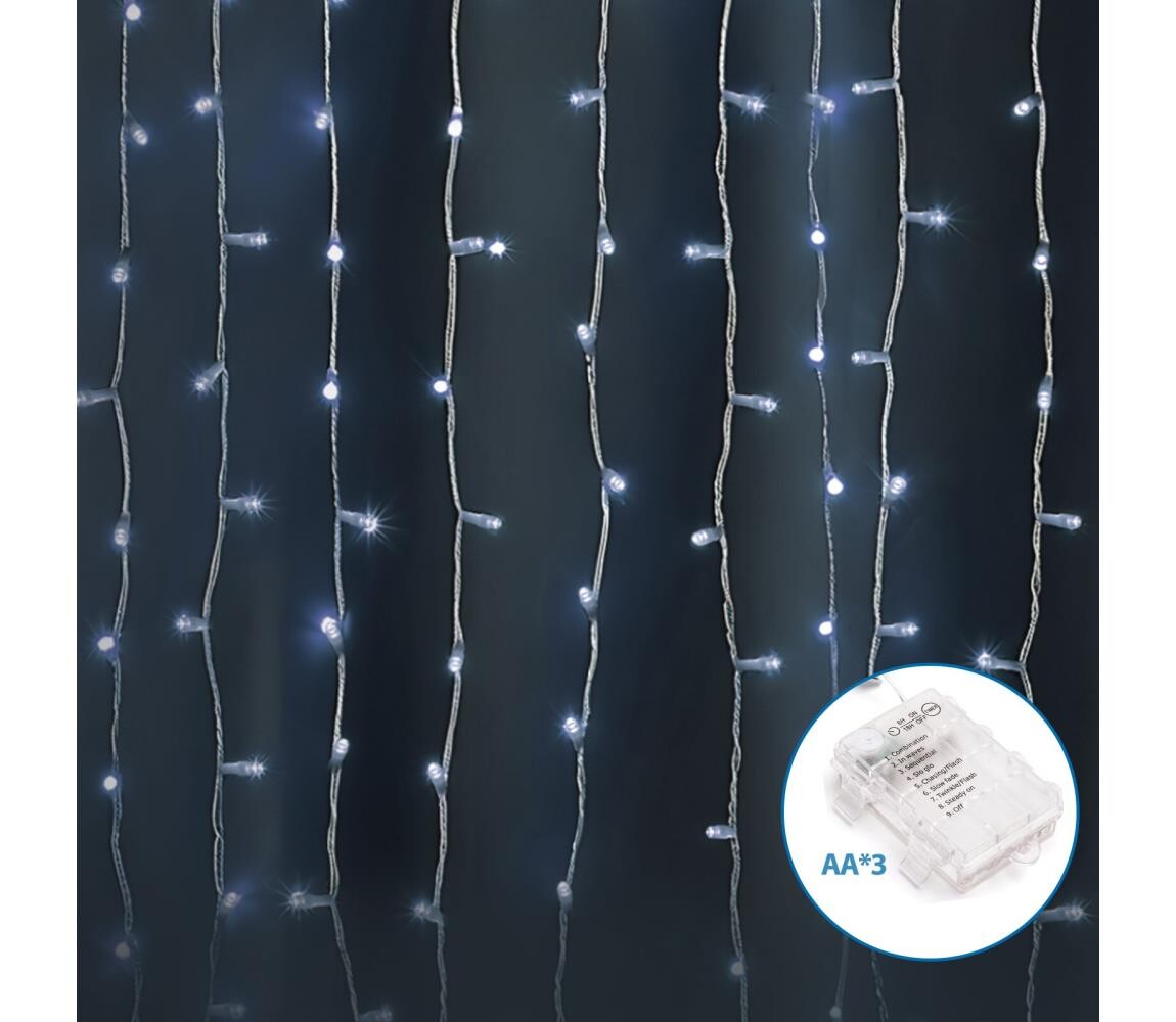 B.V. -LED Venkovní vánoční řetěz 300xLED/8 funkcí 3xAA 6x2m IP44 studená bílá B10303K3J