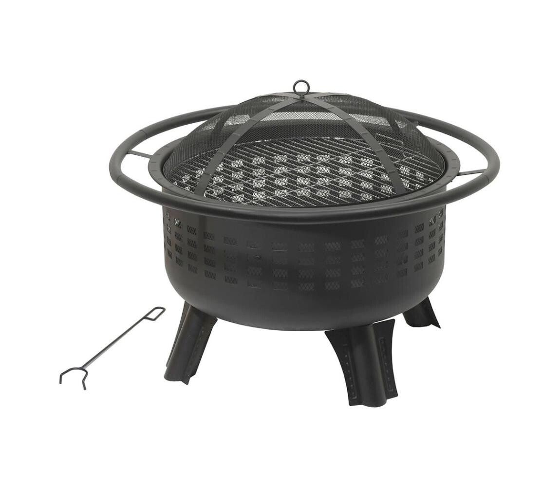 Přenosné ohniště na dřevo s roštem černá 13012