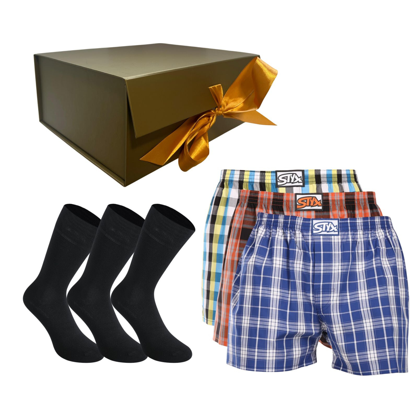 Pánská dárková sada 3PACK trenky a 3PACK bambusové ponožky Styx (6STR) M, trenýrky