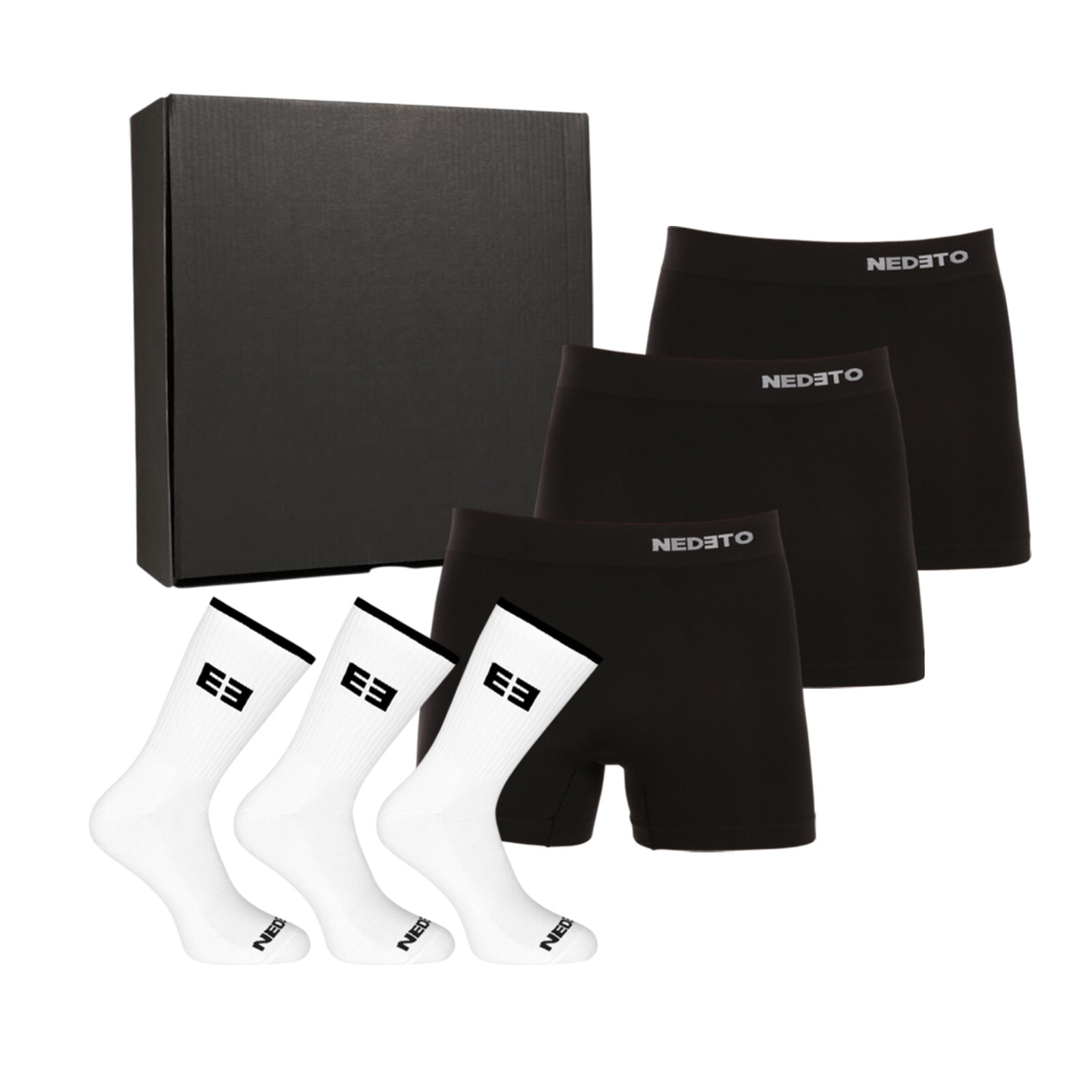 Pánská dárková sada 3PACK bambusové boxerky a 3PACK  sportovní ponožky Nedeto (6NBBOV1) M, trenky / trenýrky