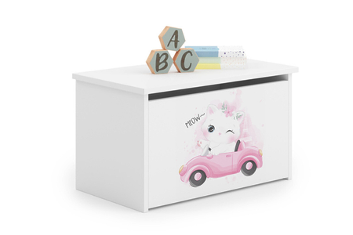 Truhla na hračky Daria bílá s potiskem Kočka