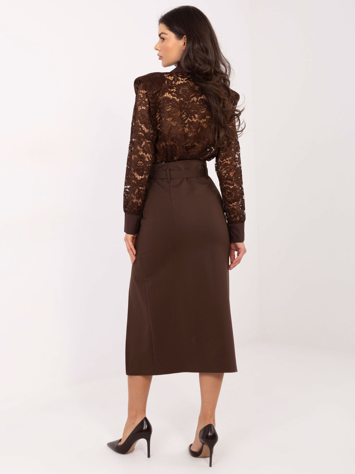 Hnědá midi sukně s rozparkem