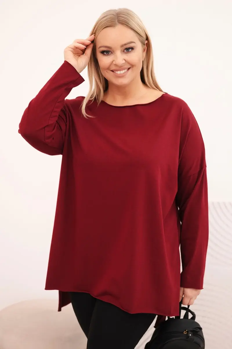 Asymetrická dámská halenka Plus Size bordó