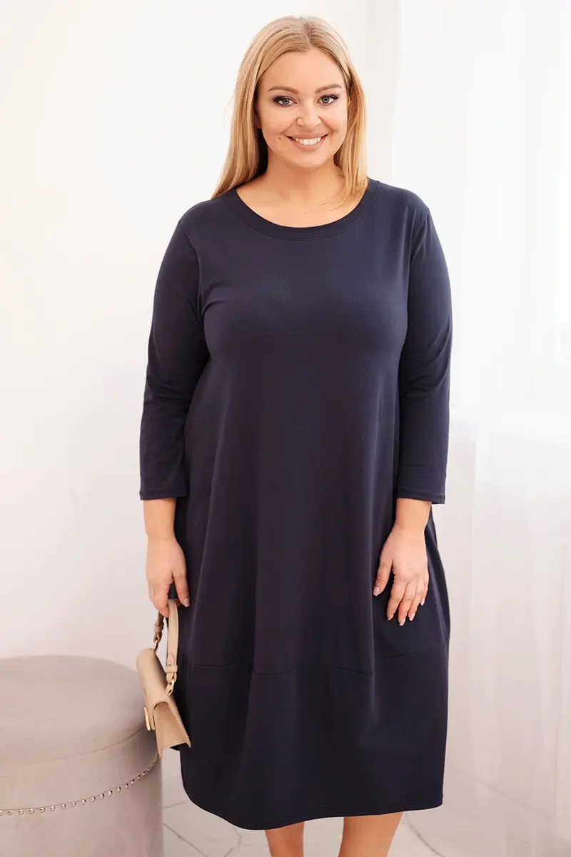 Plus size dámské šaty s kapsami, námořnická modrá