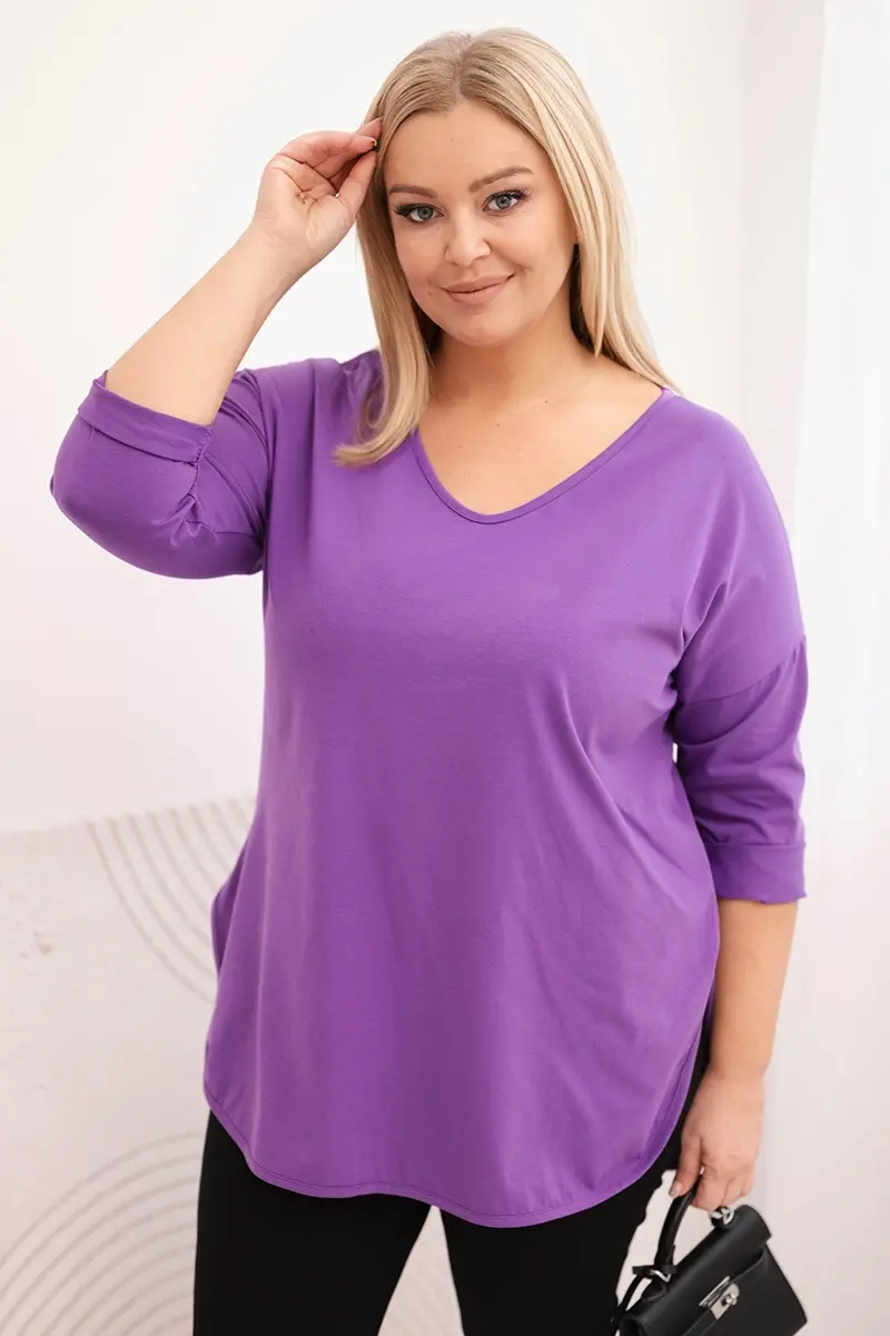 Dámská plus size halenka s V-výstřihem fialová