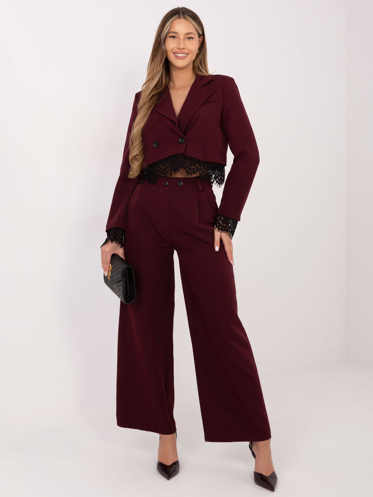 Bordový dámský komplet s krajkou