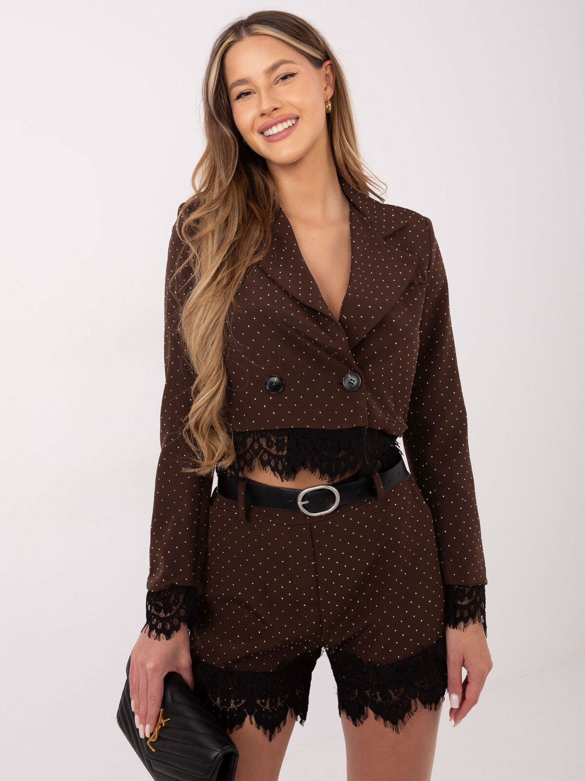Hnědý tečkovaný komplet s krajkou