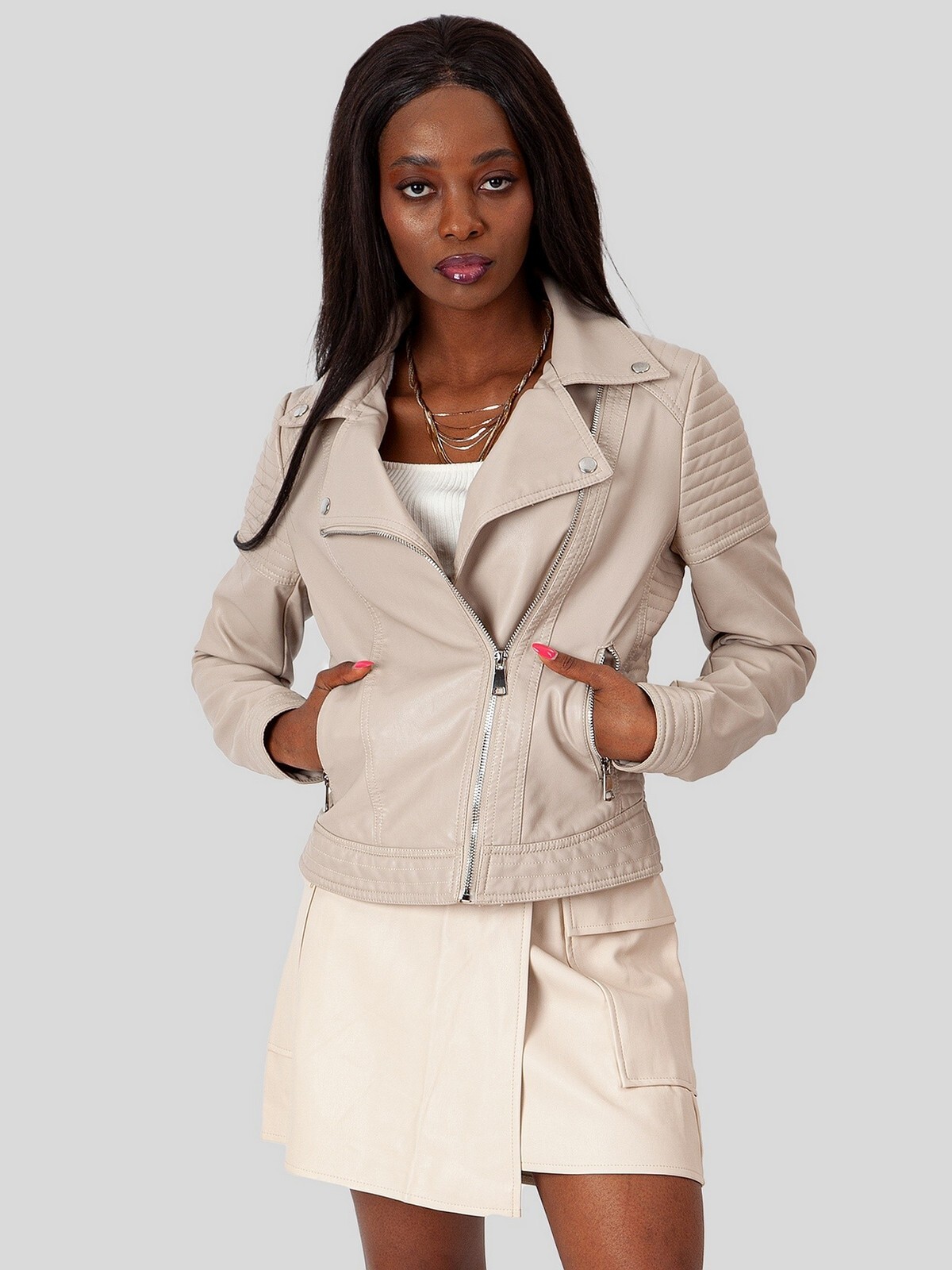 PERSO Woman's Women's short Ramones jacket made of eco-leather
