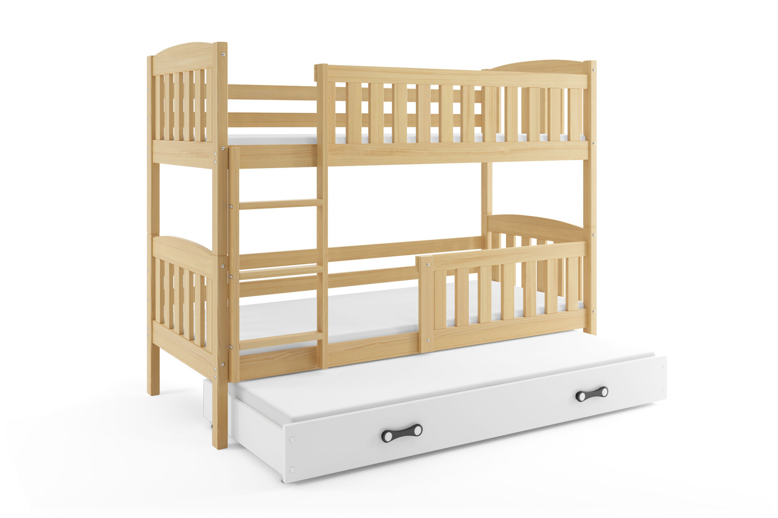 SMB Dětská patrová postel s přistýlkou JAKE 4, 90x200 cm Dekor: Borovice, Barva šuplíku: Bílá