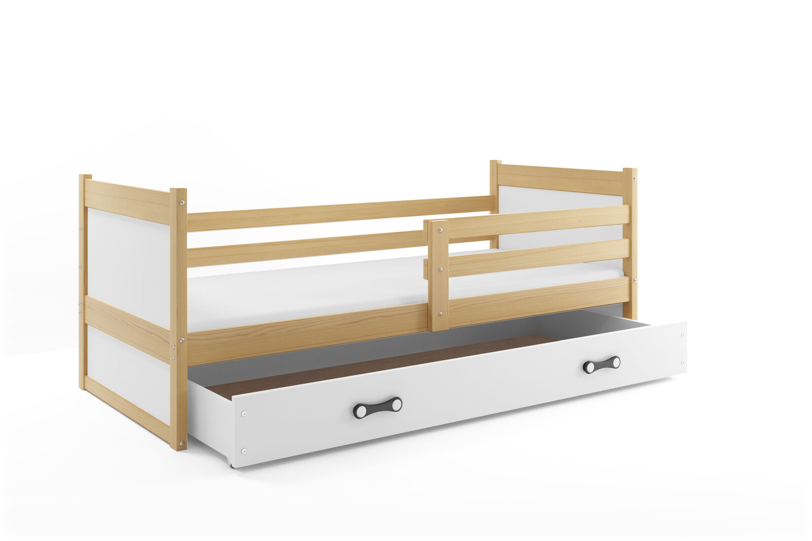 SMB Dětská postel se šuplíkem RICK 1, 90x200 cm Dekor: Borovice, Barva šuplíku: Bílá