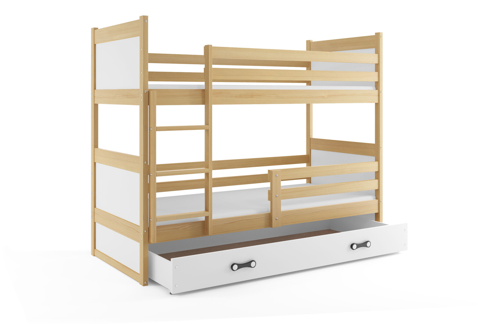 SMB Dětská patrová postel se šuplíkem RICK 3, 90x190 cm Dekor: Borovice, Barva šuplíku: Bílá