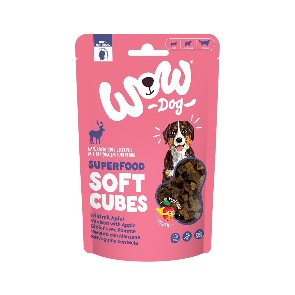 WOW DOG Soft Cubes Wild s jablkem 150 g