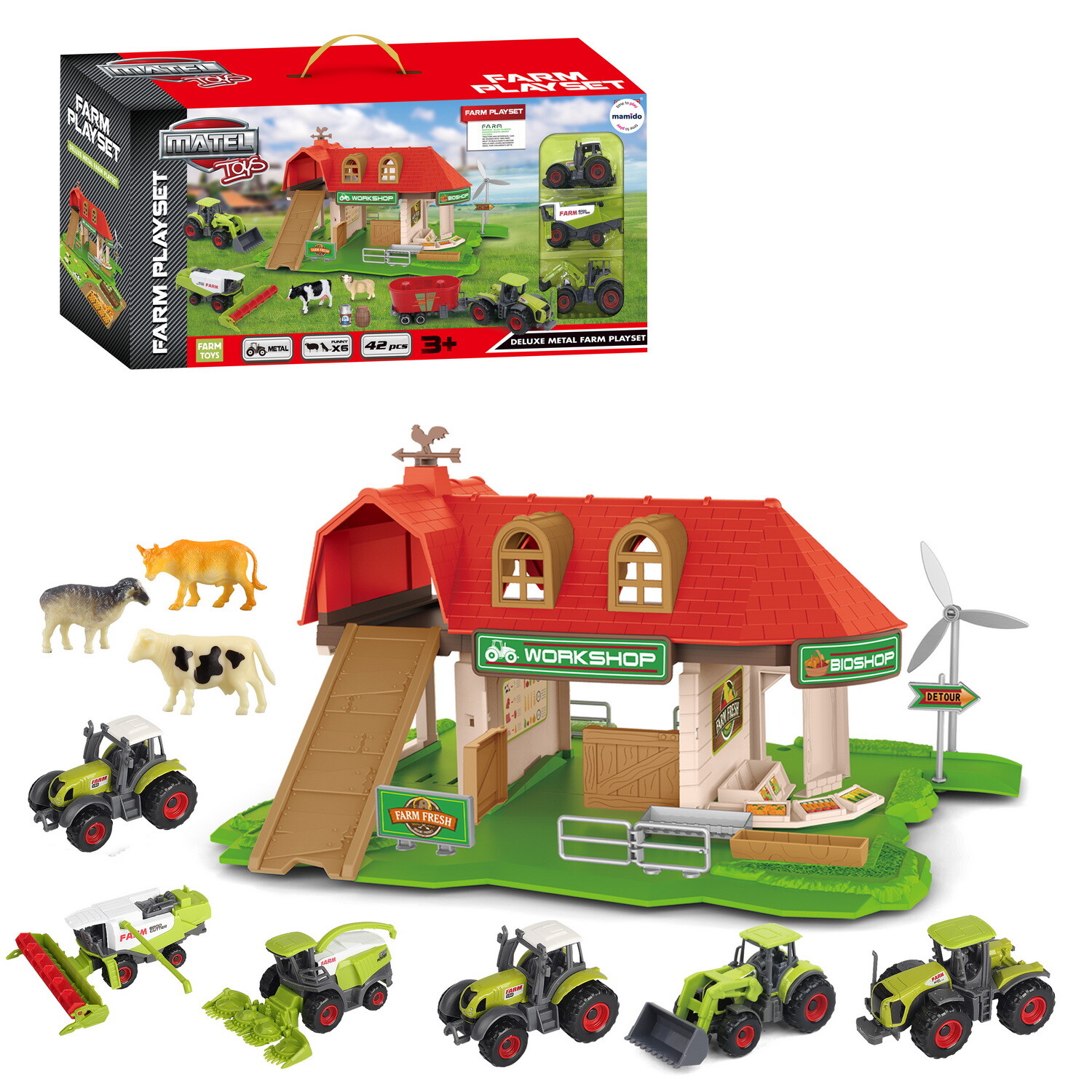 Mamido Velká kovová farma se zvířátky a traktory MT1437