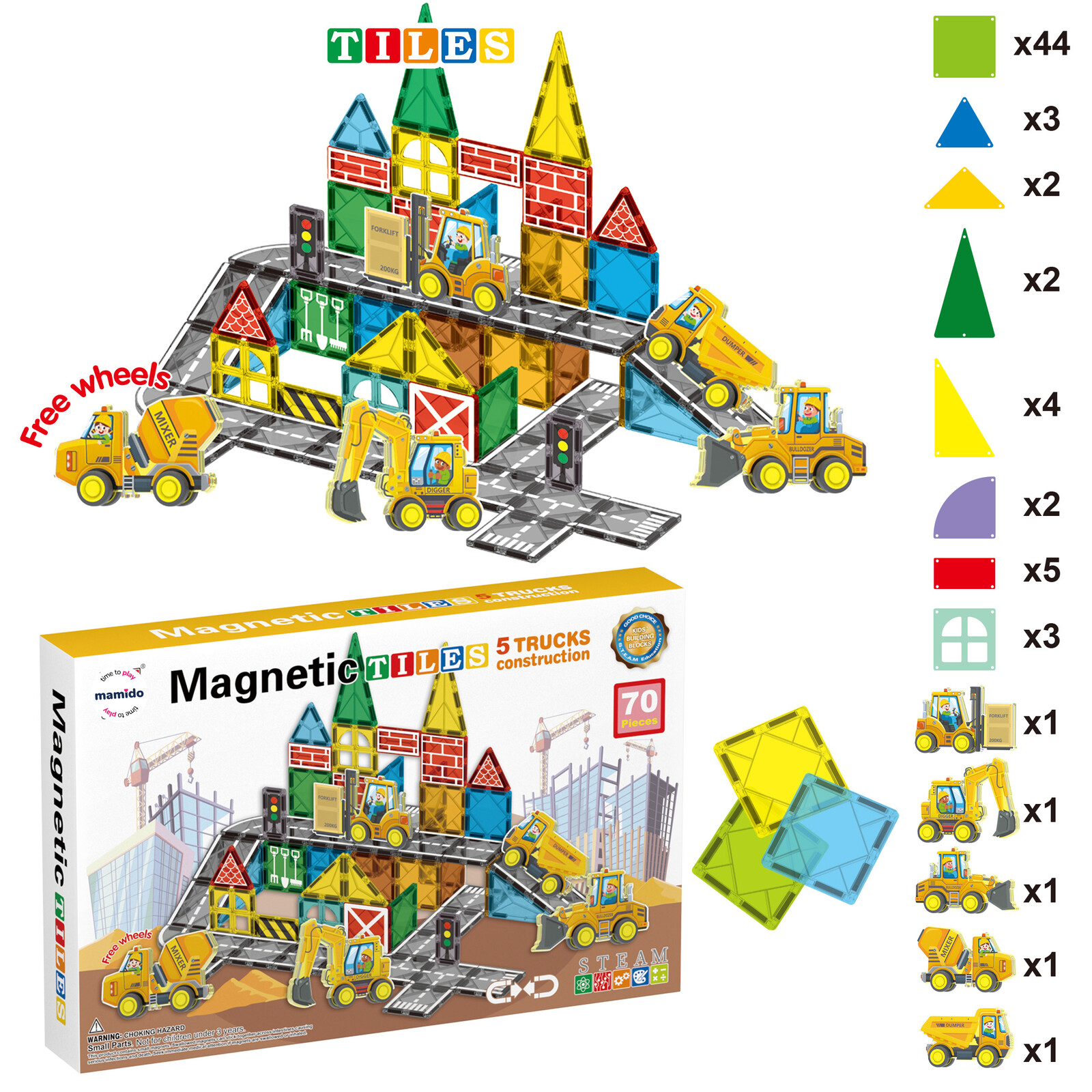 Mamido Magnetická stavebnice dopravní město 70 dílů XL MT1439