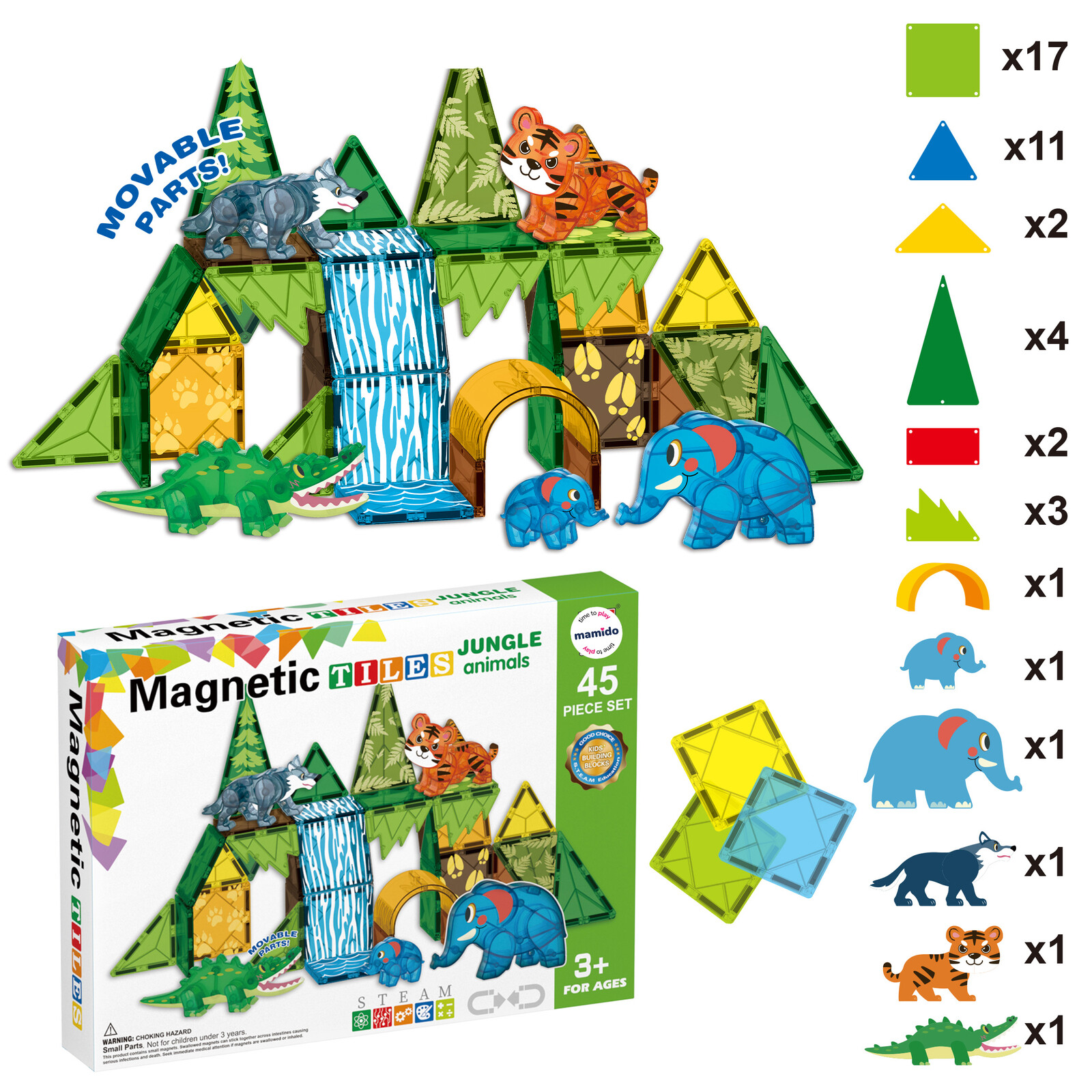 Mamido Magnetická stavebnice džungle zvířatka 45 dílů MT1442