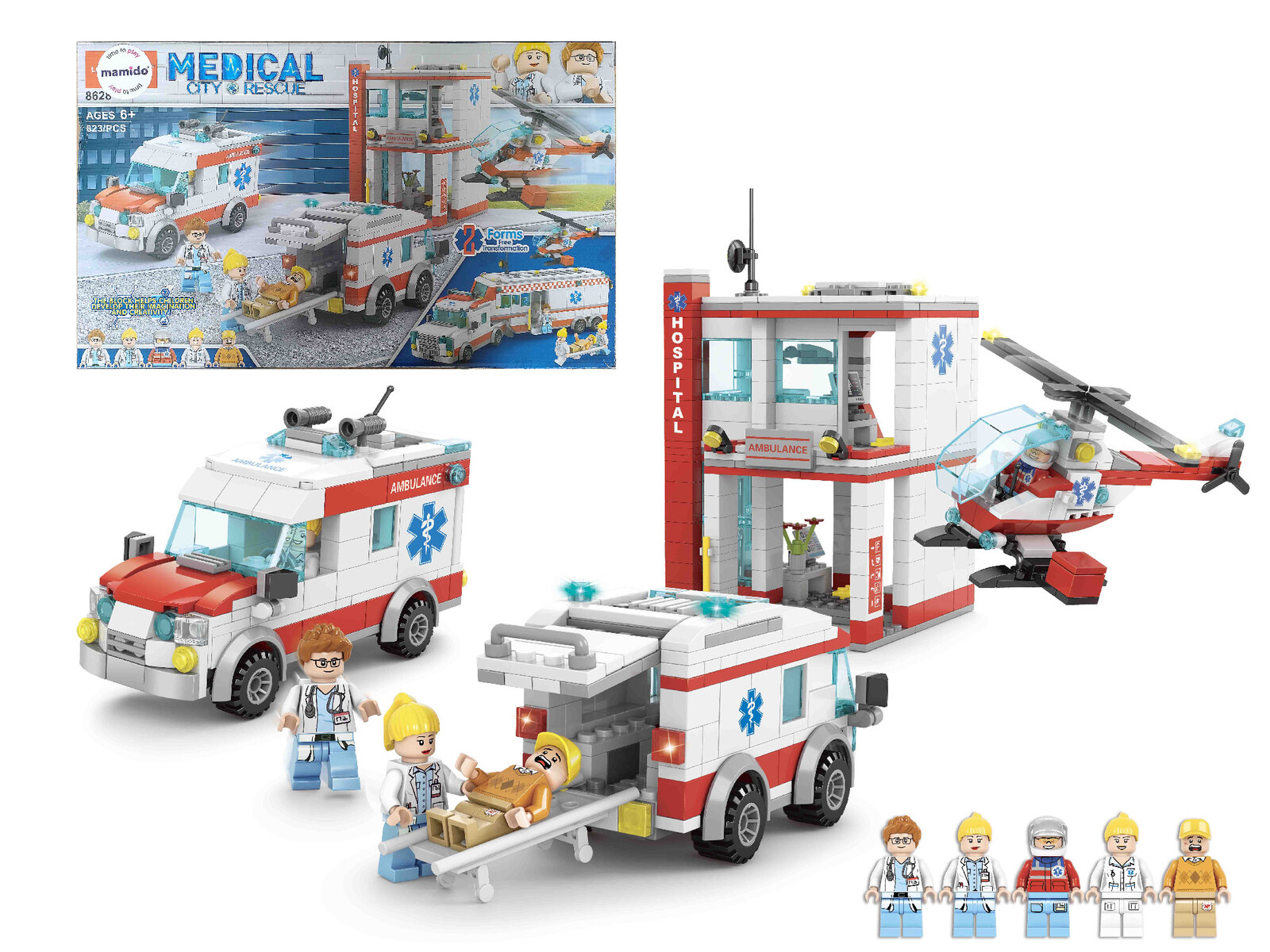 Mamido Stavebnice záchranářská stanice s figurakami a vrtulníkem 823 dílů MT1128