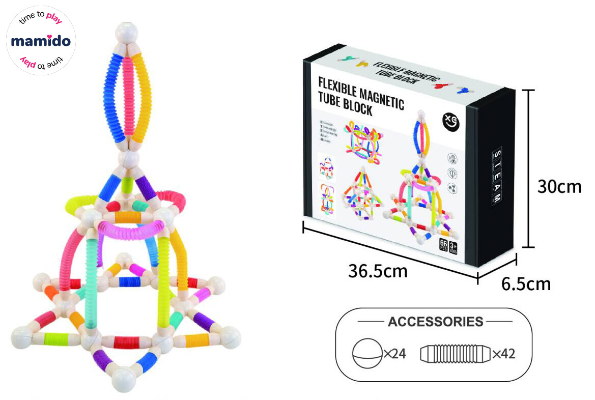 Mamido Flexibilní magnetická stavebnice Tube Block Pro Max 66 dílů