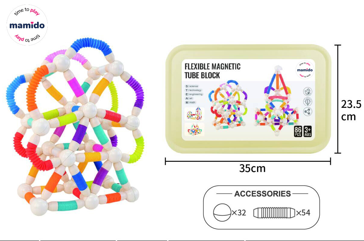 Mamido Flexibilní magnetická stavebnice Tube Block Pro Max 86 dílů