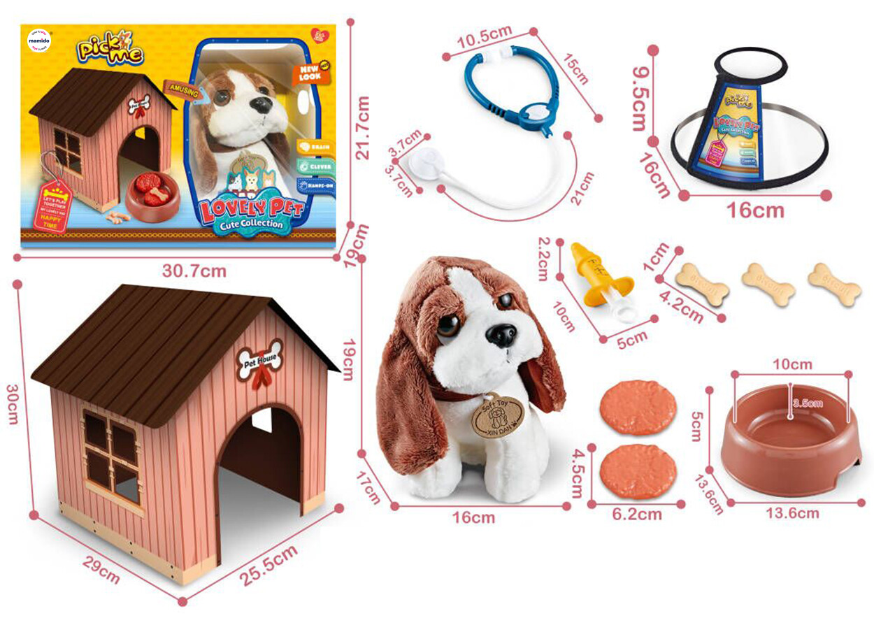 Mamido Plyšový pejsek se psí boudou a veterinární sadou + doplňky MT1240