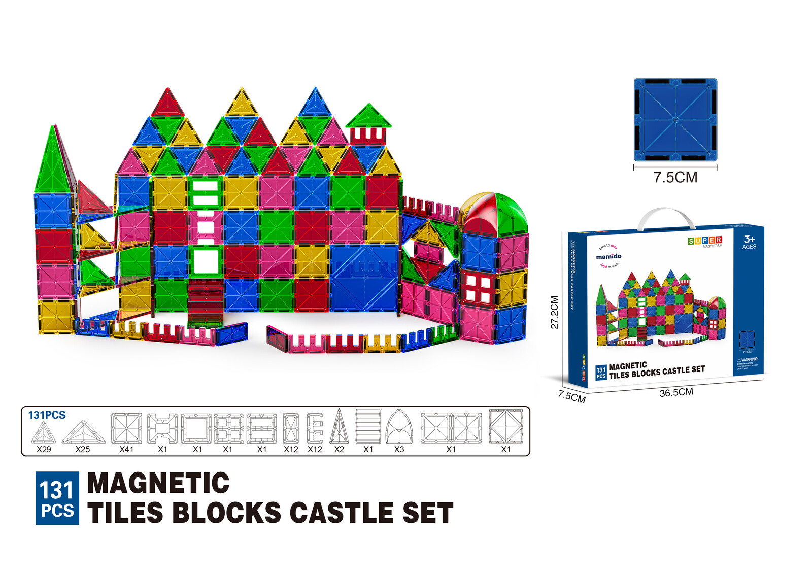 Mamido Barevná magnetická stavebnice 131 dílů XL MT1463