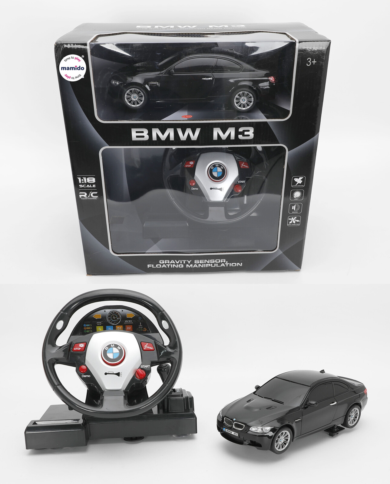 Mamido Autíčko na dálkové BMW M3 1:18 s volantovým ovládáním černé RC