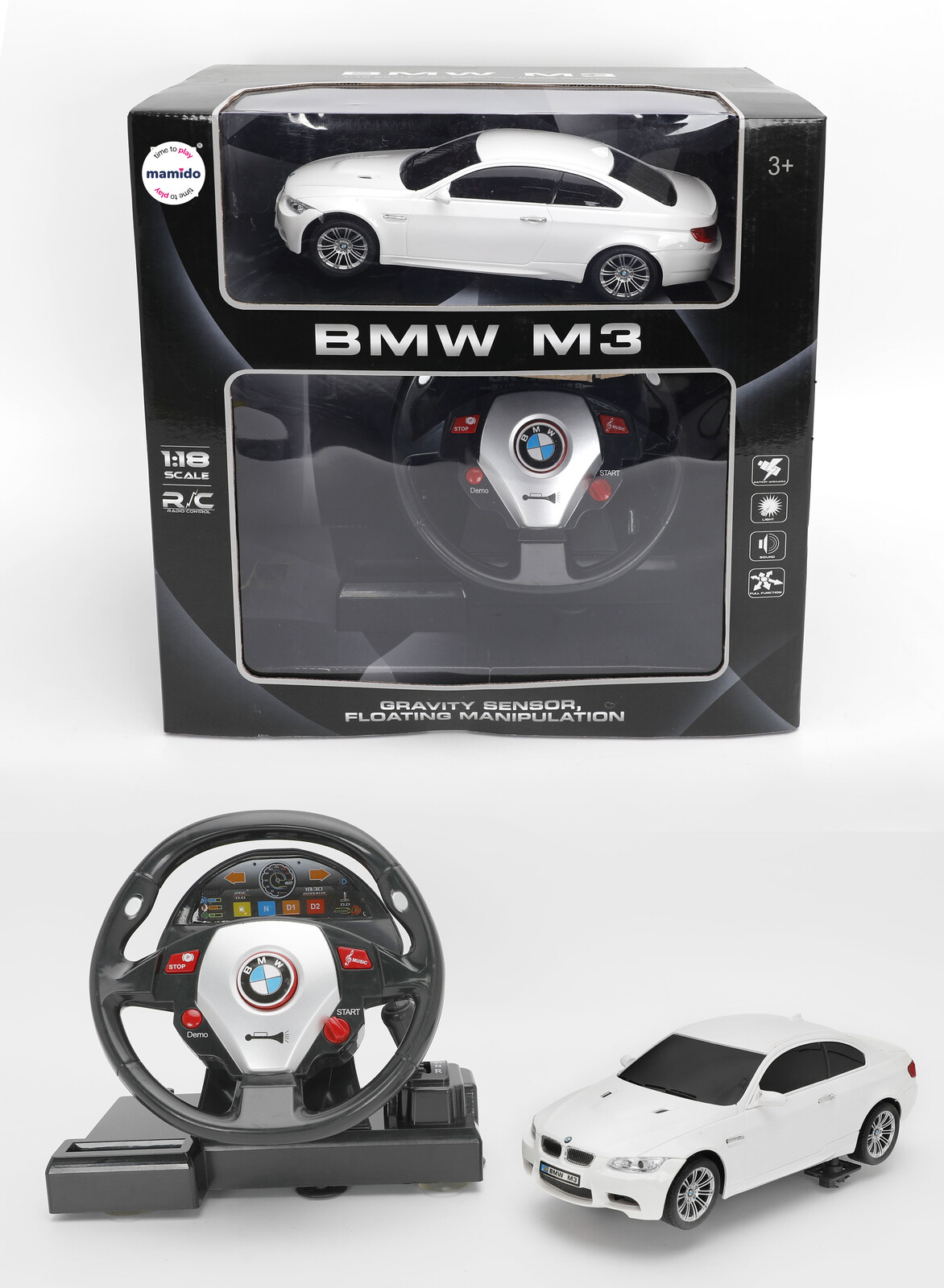 Mamido Autíčko na dálkové BMW M3 1:18 s volantovým ovládáním bílé MT1327 RC