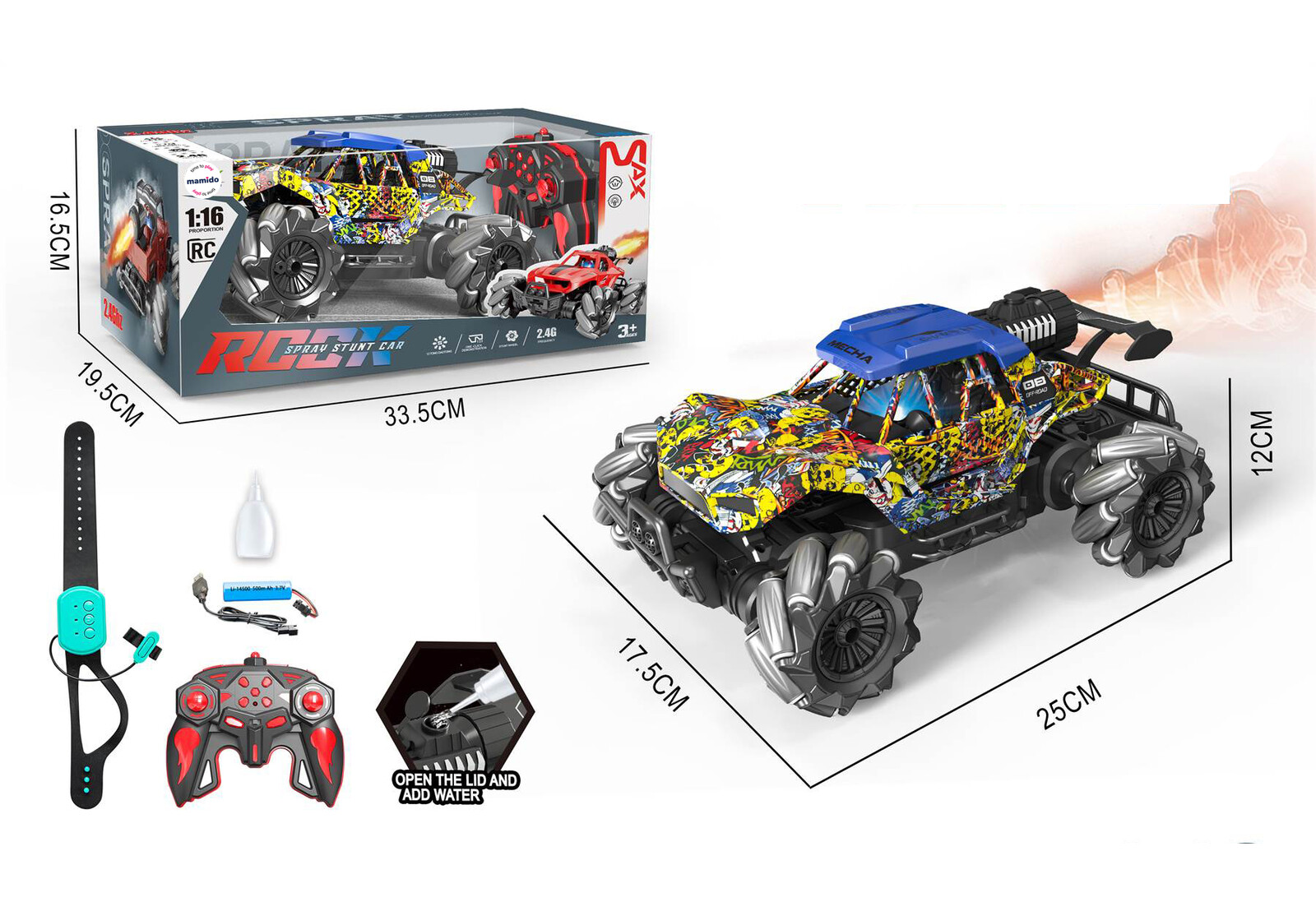 Mamido Terénní autíčko na dálkové ovládání Show Truck 1:16 s kouřovým efektem 4x4 MT1362 RC