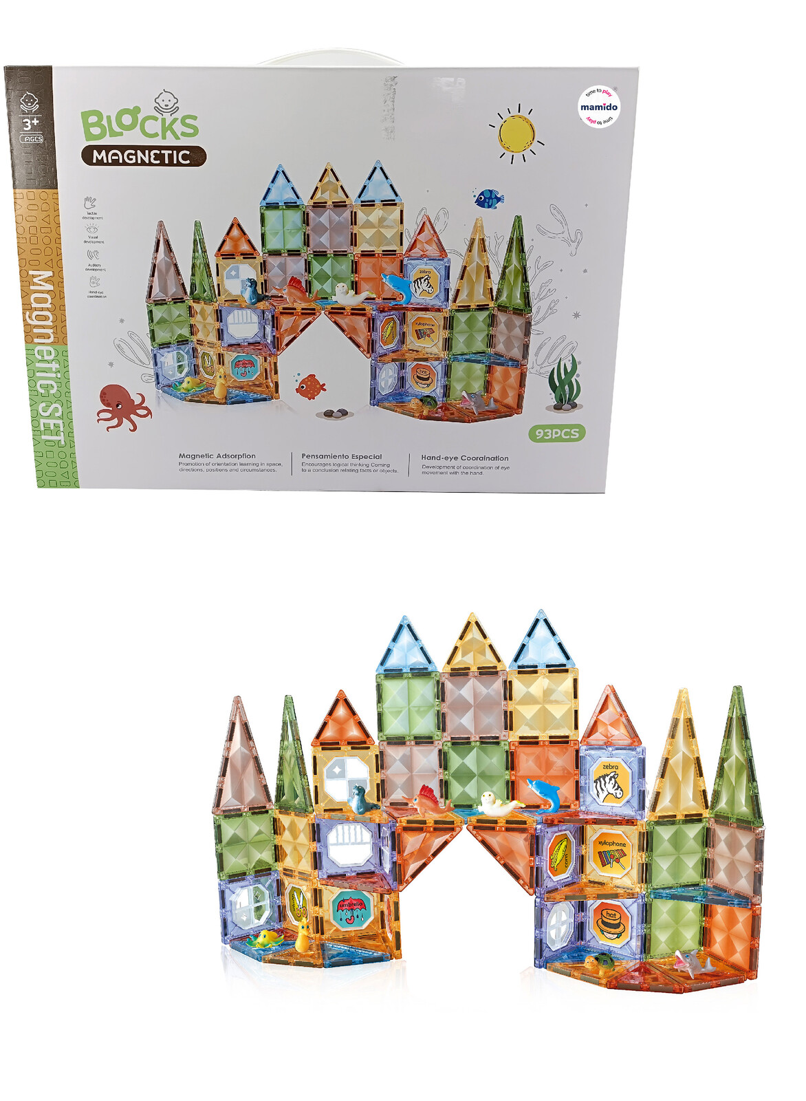 Mamido Barevná magnetická stavebnice podmořský svět 93 dílů s abecedou MT1517