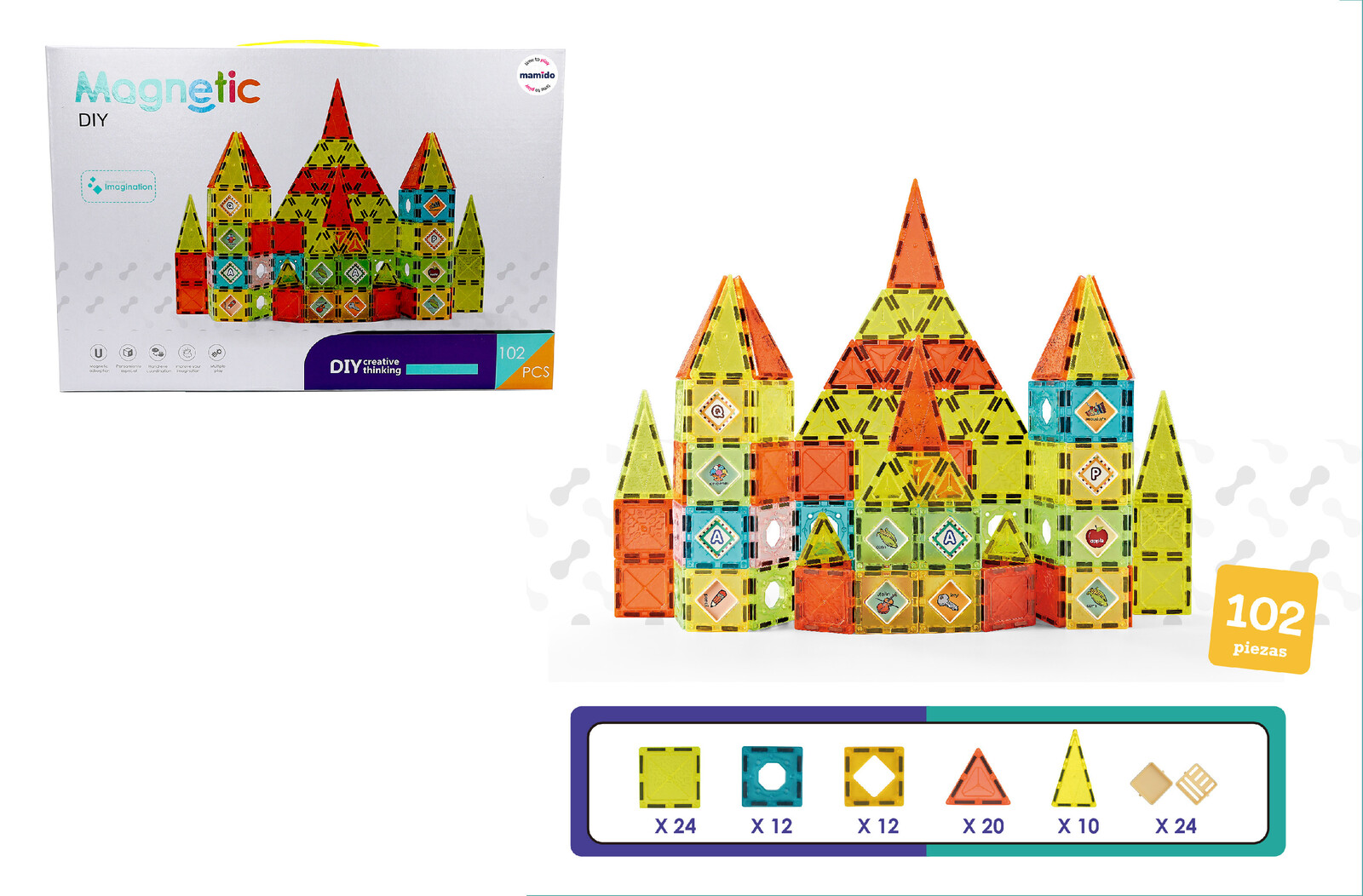 Mamido Barevná magnetická stavebnice 102 dílů MT1516