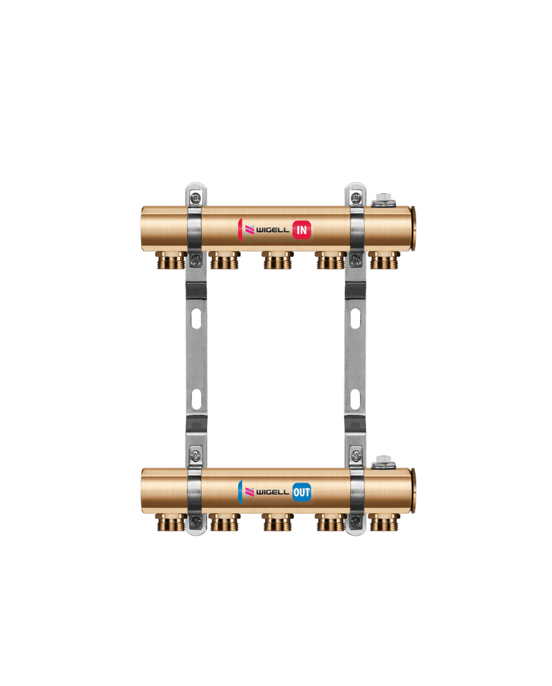Wigell Rozdělovač radiátorový WIGELL, 2 okruhy, mosazný + vsuvky, odvzdušňování na klíč