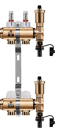 Wigell Podlahový rozdělovač WIGELL, 2 okruhy, mosazný + automatické odvzdušňování