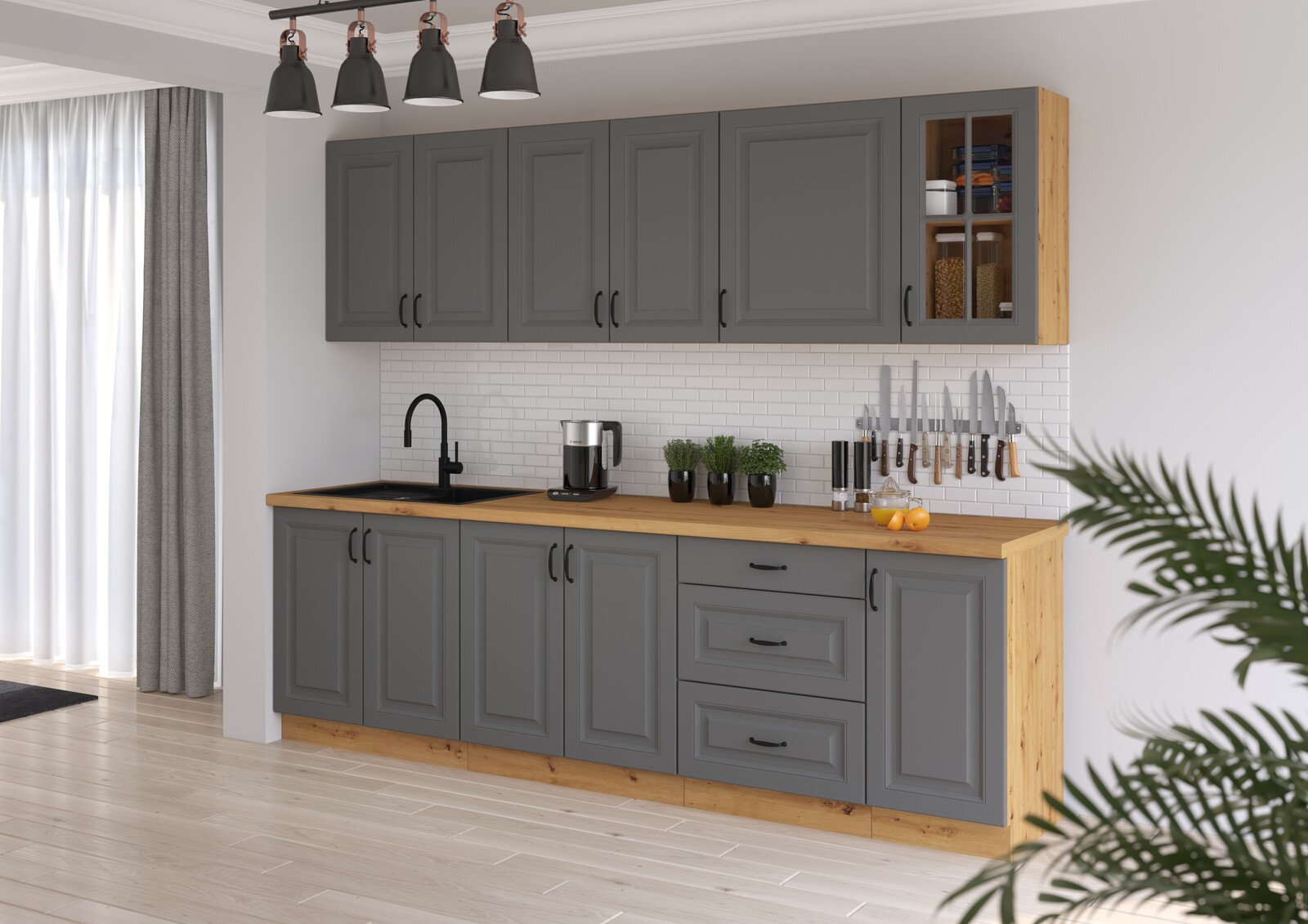 Kuchyňská linka 260 cm Stilo 3 - Dub artisan + Dust Grey