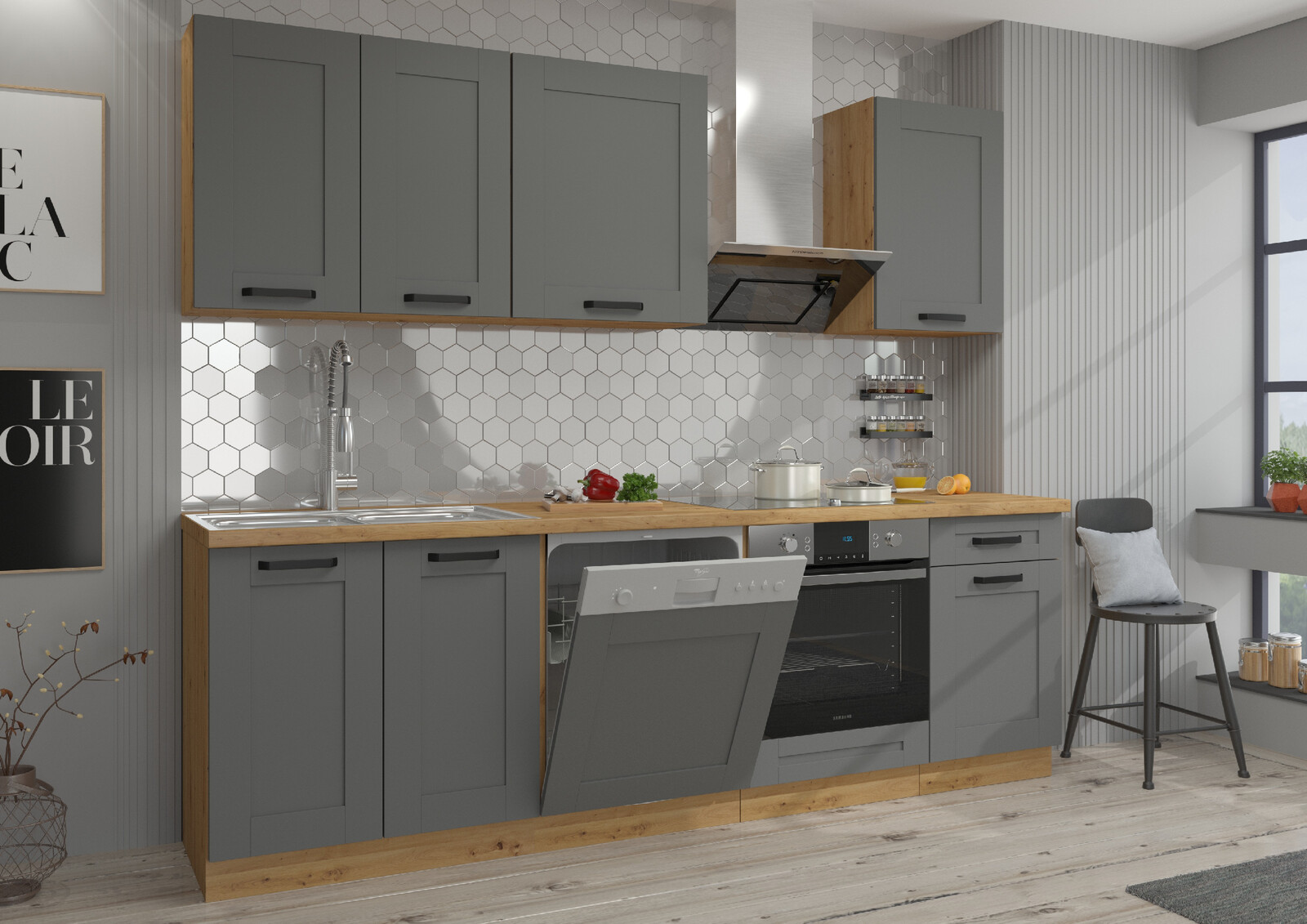 Kuchyňská linka 250 cm Luna 2 - Dub artisan + Dust grey