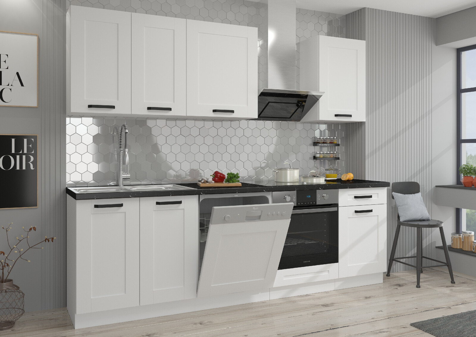 Kuchyňská linka 250 cm Luna 2 - Bílá + Bílá