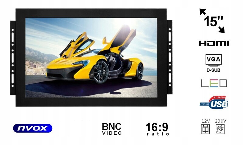 Monitor open frame led 15 palců vga hdmi bnc usb 12v 230v