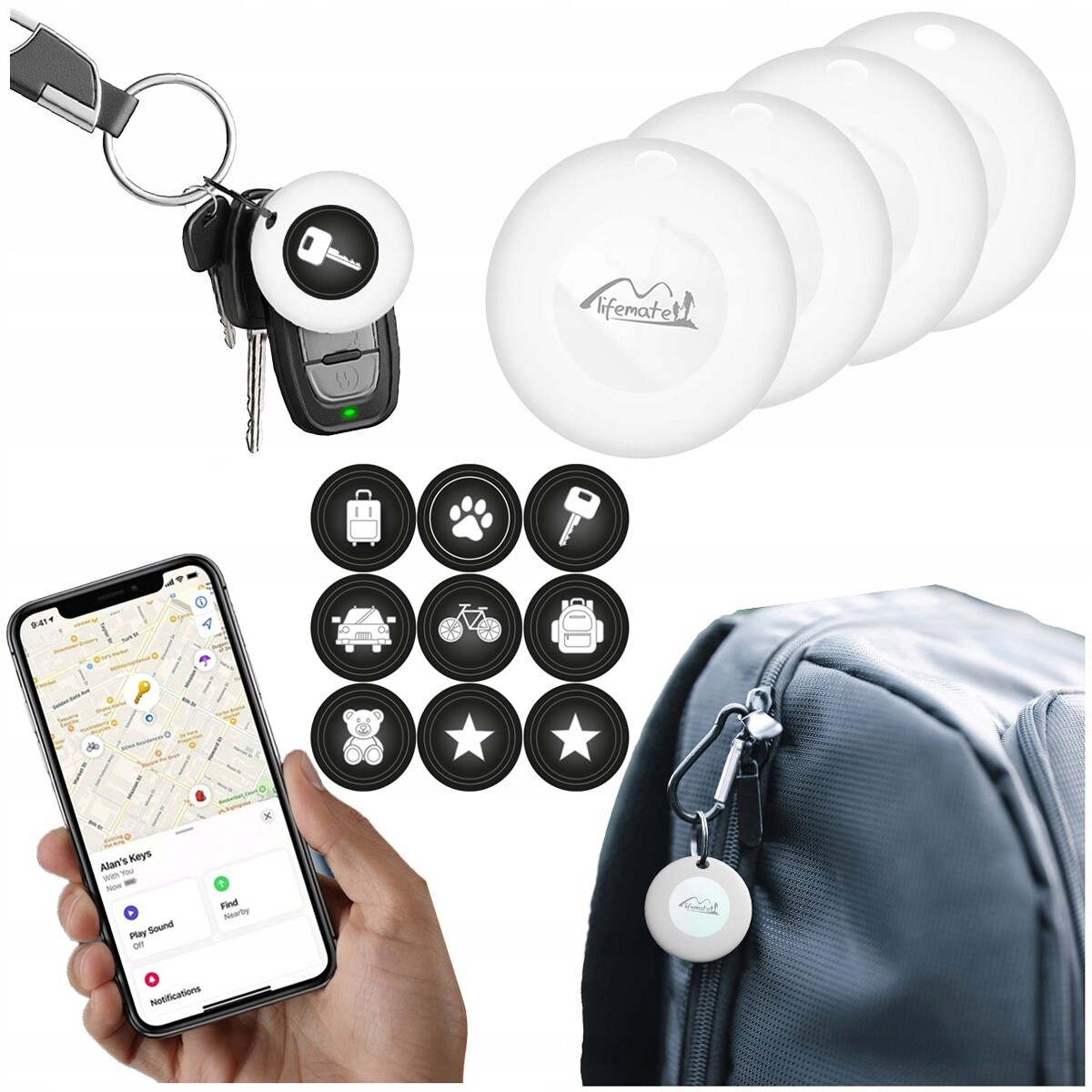 4x Gps lokátor Life Tag Lifemate Ios Apple pro batoh na klíče samolepky