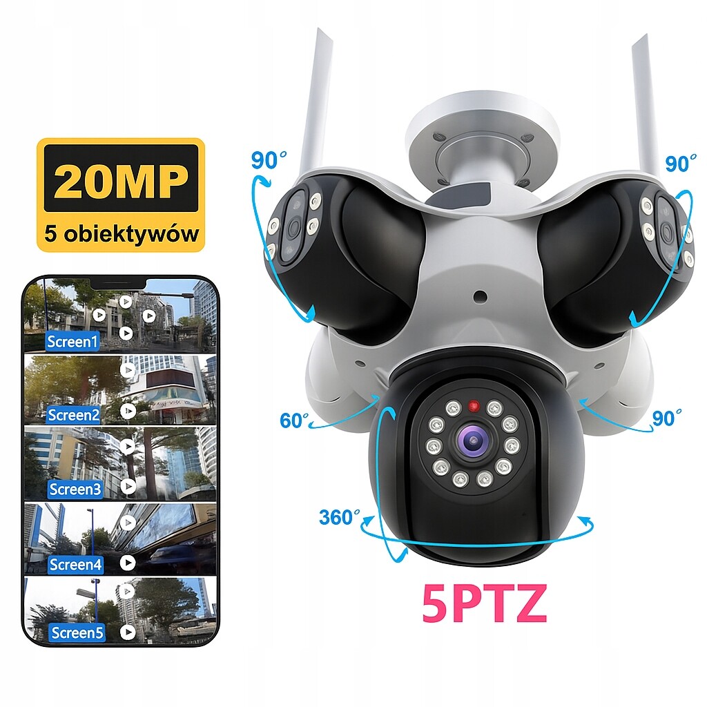 Venkovní Ip Kamera Vnitřní Wi-fi 5 Objektivů Ptz 20 Mp Detekce Pohybu