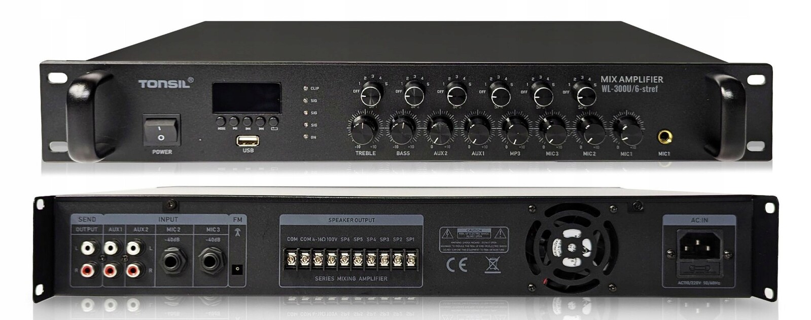 Instalační zesilovač Tonsil WL-300W Bluetooth Usb Fm Aux MIC 6 zón