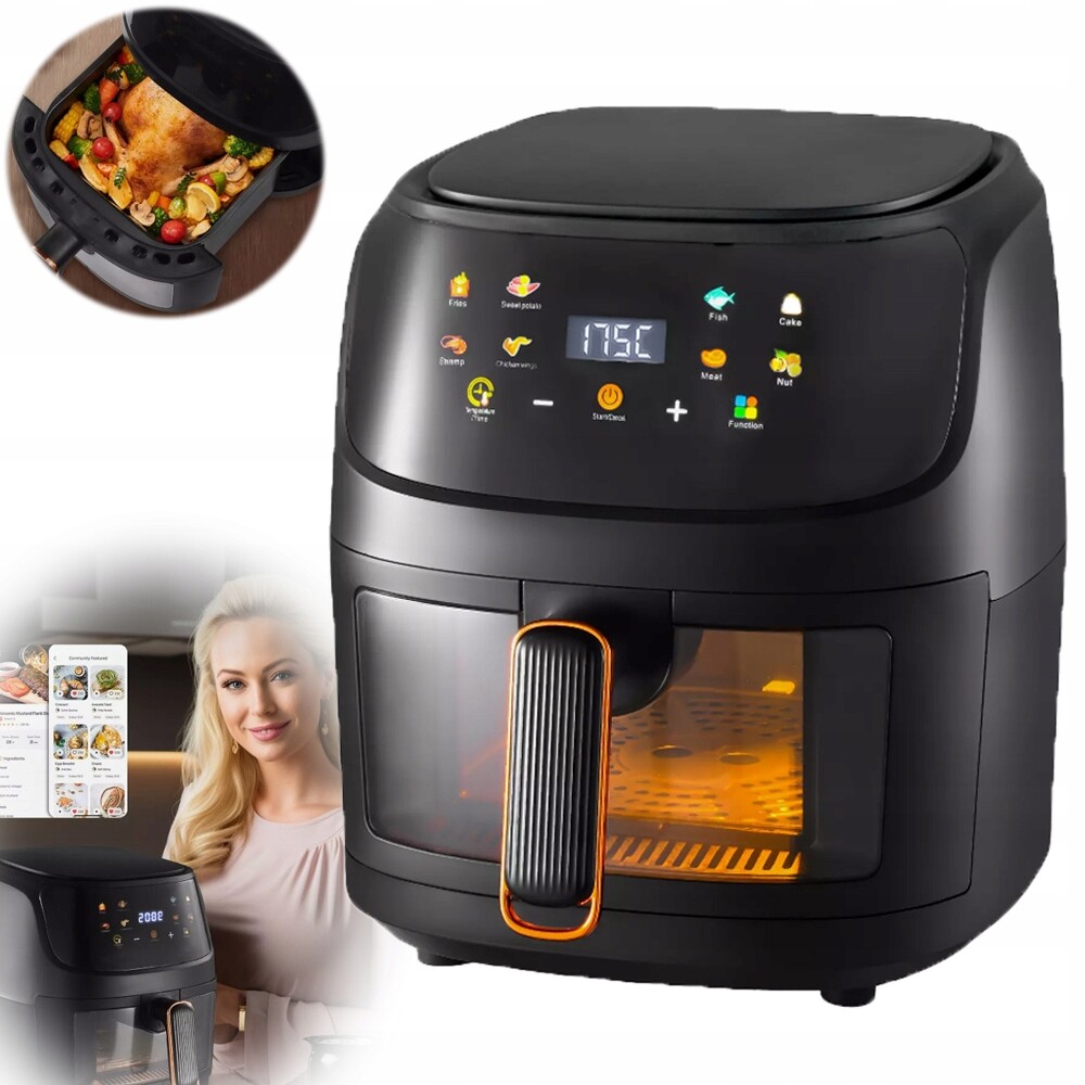 Chytrá Vzduchová Fritéza 8 L Černá 1800 W 27.7*27.7*32.5 CM